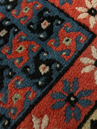 Tappeto persiano lana blu e rosso 364x86 perfetto