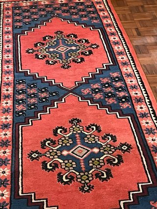 Tappeto persiano lana blu e rosso 364x86 perfetto