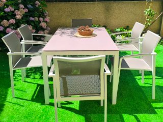 Conjunto mesa y 6 sillas aluminio blanco