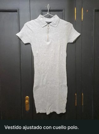Vestido canalé cuello polo gris