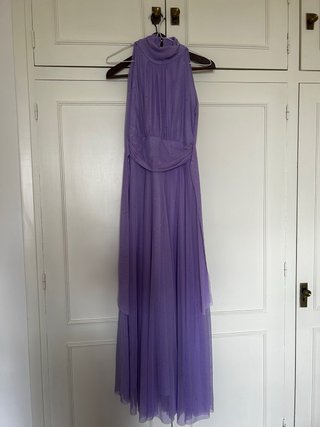 Vestido largo morado con purpurina