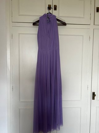 Vestido largo morado con purpurina