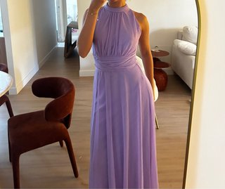 Vestido largo morado con purpurina
