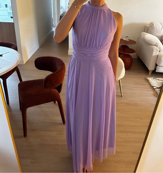Vestido largo morado con purpurina