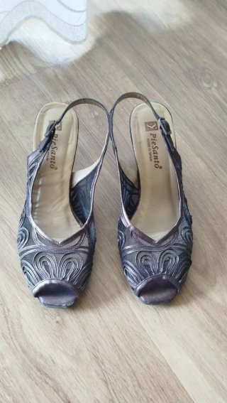 Pie Santo Tacones Mujer Talla 38 Negro/Plata