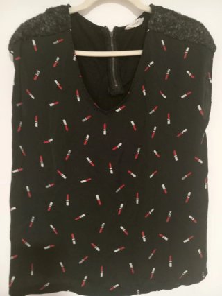 Blusa NAF NAF Estampado Pintalabios Azul Oscuro