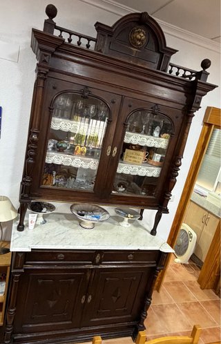 Mueble aparador antiguo madera m, mármol y cristal