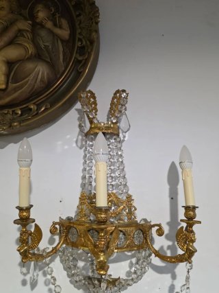 Antiguos apliques de pared Imperio bronce cristal