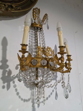Antiguos apliques de pared Imperio bronce cristal