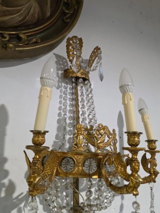 Antiguos apliques de pared Imperio bronce cristal