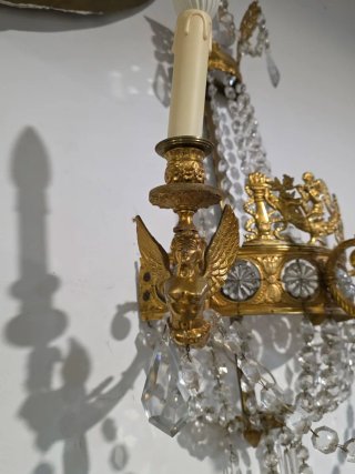 Antiguos apliques de pared Imperio bronce cristal