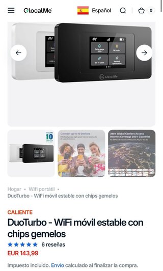 Router WiFi Portátil 4G GlocalMe DuoTurbo (Libre)