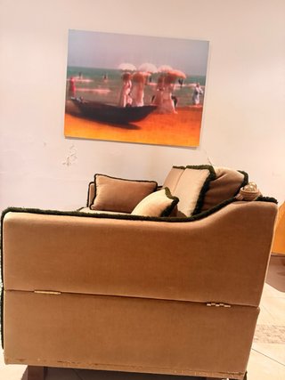 Divano a 2 posti in velluto beige - boutique