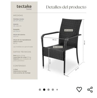 tectake® Sillas de Ratán y Acero Apilable, jardín