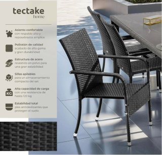 tectake® Sillas de Ratán y Acero Apilable, jardín
