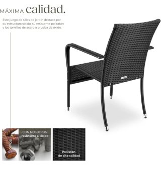 tectake® Sillas de Ratán y Acero Apilable, jardín