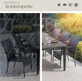tectake® Sillas de Ratán y Acero Apilable, jardín