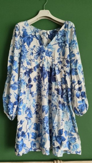 Vestido camisero A-line azul y blanco