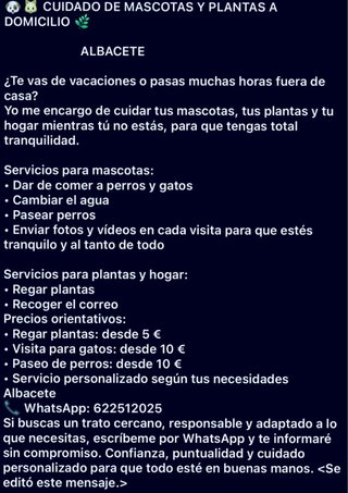 Cuidado mascostas y plantas a domicilio (Albacete)