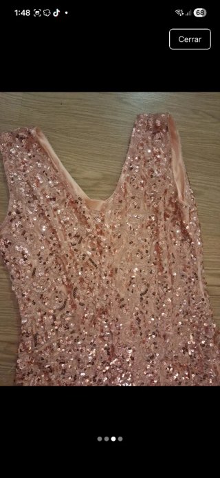 Vestido lentejuelas flecos rosa dorado