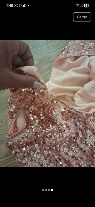 Vestido lentejuelas flecos rosa dorado