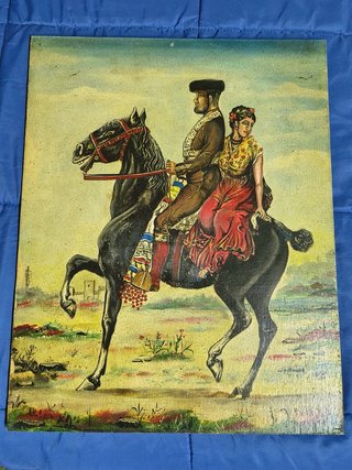 Cuadro óleo pareja a caballo