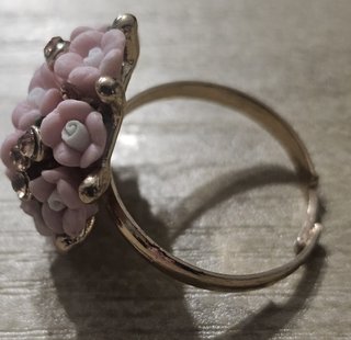 Conjunto Anillo y Pendientes Flores Rosas y Dorado