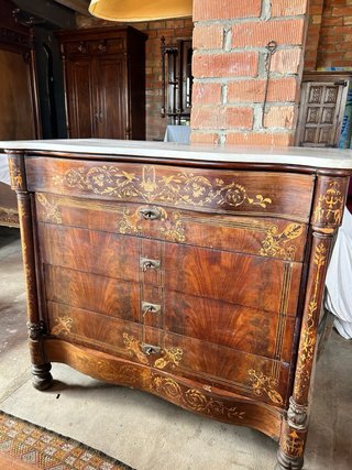 Cómoda Antigua Francesa Mármol y Marquetería