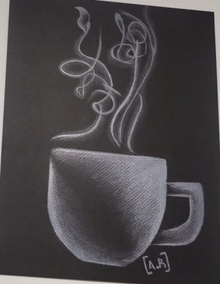 Dibujo de taza en negativo. "Esperando despertar"