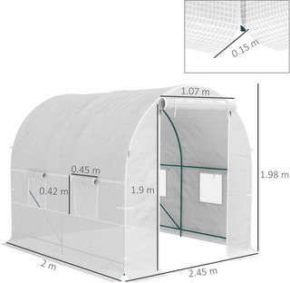 Invernadero de Jardín en Túnel 2.5X2X2 M con Puertas Enrollables y Ventanas, Invernadero para Huerto con 2 Refuerzos Diagonales, Estructura de Metal y Cubierta de PE, para Huerto de Verduras y Flo...