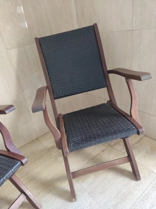 4 Sillas jardin Madera y Ratán plegable