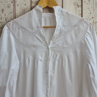 Vestido/Bata vintage con Pechera plisada, algodon