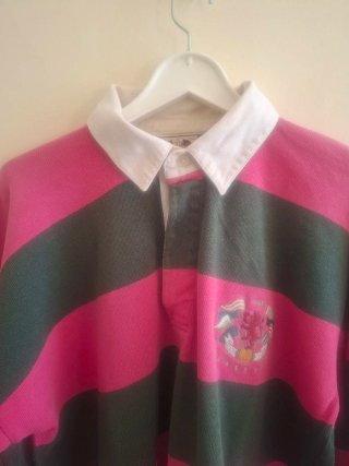 Polo Rugby Benetton Rayas Rosa y Verde Vintage