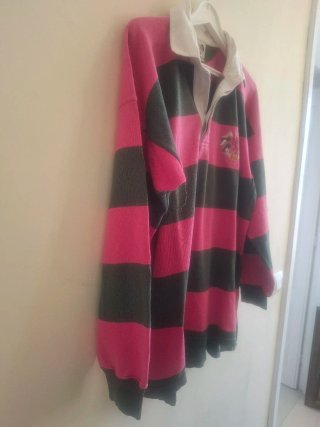 Polo Rugby Benetton Rayas Rosa y Verde Vintage