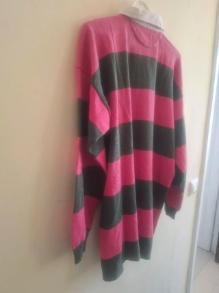 Polo Rugby Benetton Rayas Rosa y Verde Vintage