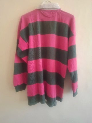 Polo Rugby Benetton Rayas Rosa y Verde Vintage