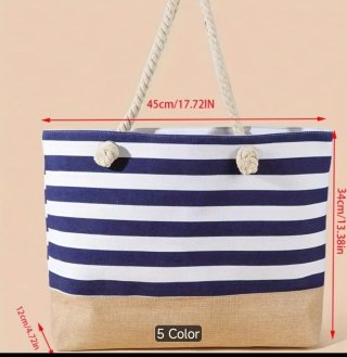 Bolso de playa/piscina rayas azul y beige.