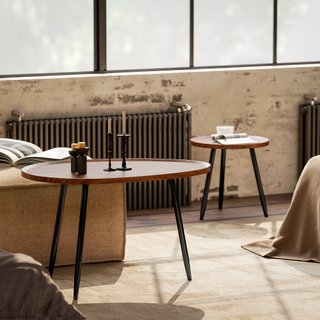 Set 2 Tavolini da Salotto Sovrapponibili in Legno