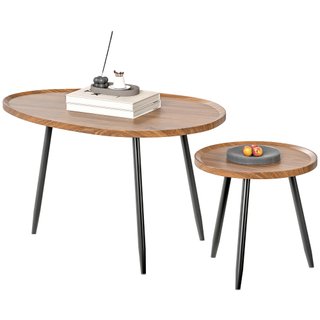 Set 2 Tavolini da Salotto Sovrapponibili in Legno