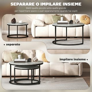 Set 2 Tavolini da Salotto Rotondi Effetto Marmo