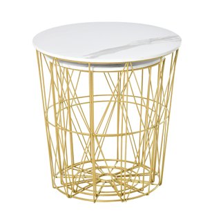 Set 2 Tavolini da Salotto Impilabili Bianco Oro