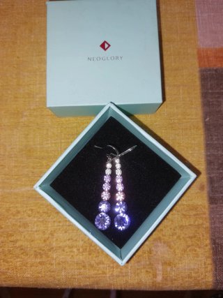 Pendientes largos cristales morados y plateados
