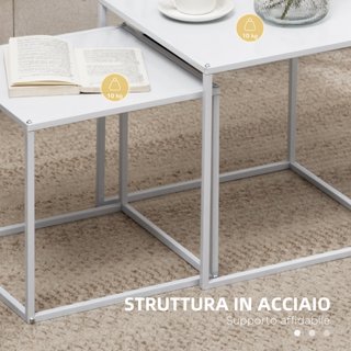 Set 2 Tavolini Caffè Impilabili Quadrati Acciaio