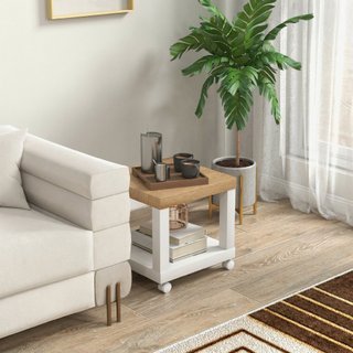 Tavolino Moderno 40x40x40cm Legno Naturale Bianco
