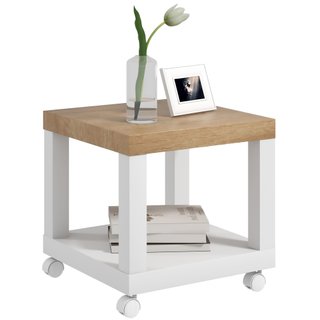 Tavolino Moderno 40x40x40cm Legno Naturale Bianco