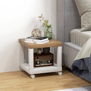 Tavolino Moderno 40x40x40cm Legno Naturale Bianco