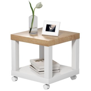 Tavolino Moderno 40x40x40cm Legno Naturale Bianco