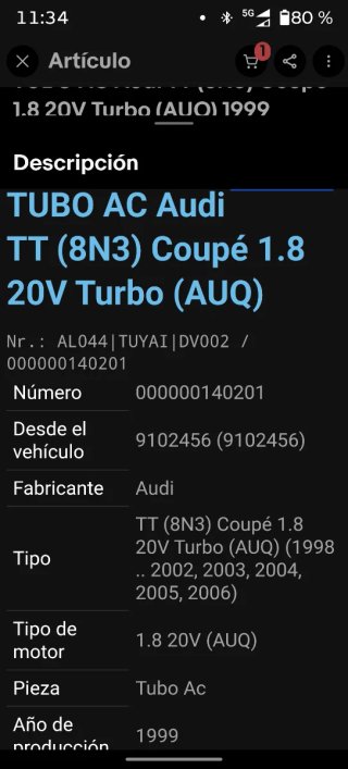 Tubo AC Audi TT 1.8 Turbo (99)