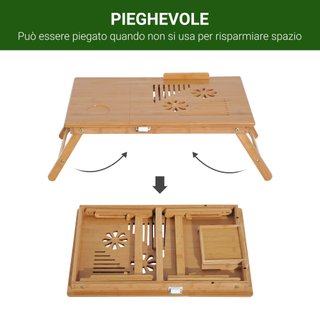 Tavolino da Letto per PC Portatile 55x35x22-32.5cm