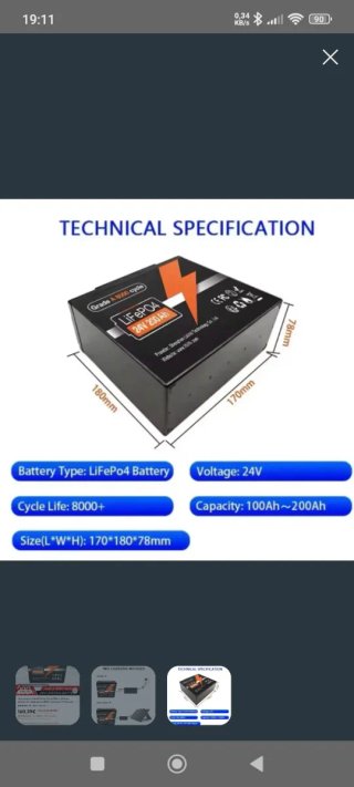 Batería LiFePO4 24V 200Ah 8000 Ciclos